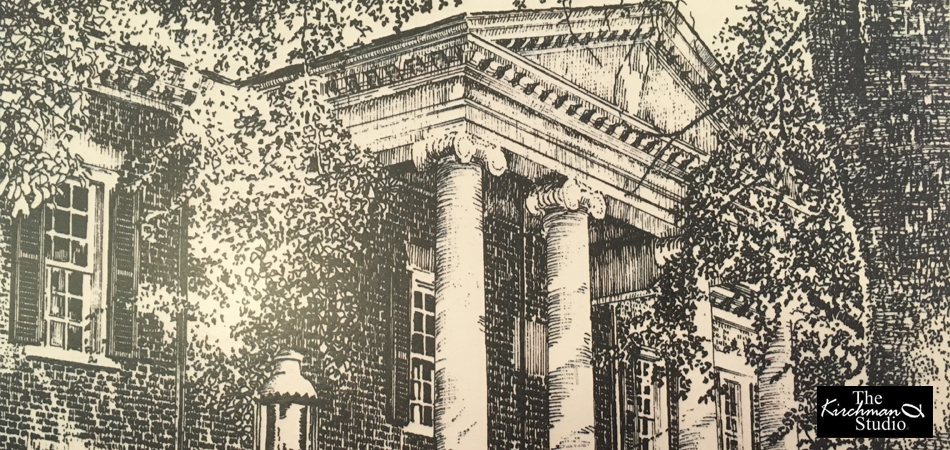 Albemarle County Courthouse, Ink Drawing.